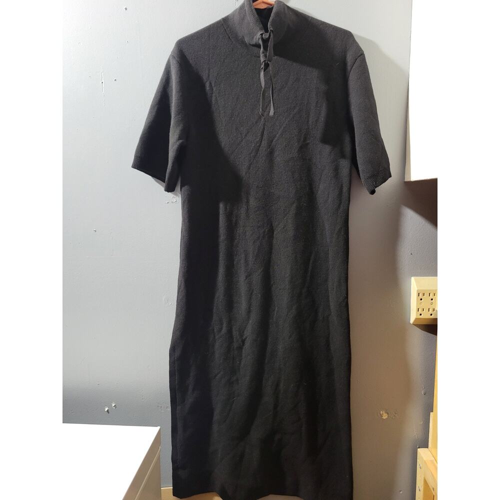 G. LABEL size Xs Merino Wool Black Long Dress Short Sleeve